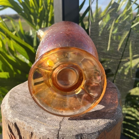 Vintage Jeannette Iridescent Crackle Marigold Carnival Glass Pitcher 8" - Picture 11 of 12